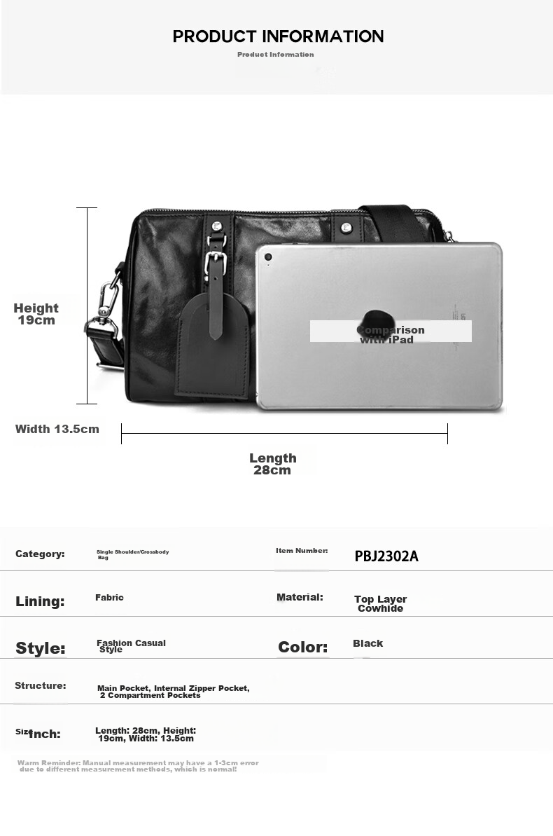 Pabojoe Top-Grain Leather Shoulder Crossbody Bag, Large Capacity Shoulder Bag, Commuter Backpack for Men, Versatile Fashionable Trendy Men's Bag 6