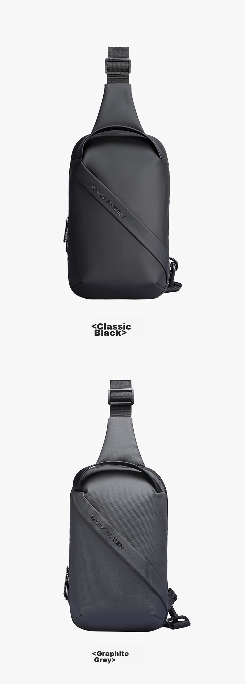 MARK RYDEN Chest Bag, Men's Shoulder Bag, Fashionable Cycling Crossbody Bag, Multifunctional Sports IPad Bag, MR8518 Elegant Black 12