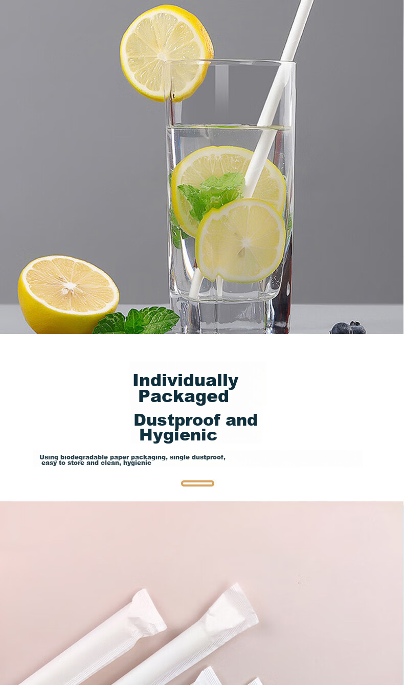 MENGTING Disposable Straws Individually Wrapped, Children's Paper Straws Food-Grade Biodegradable, 200 Pieces 7893 4