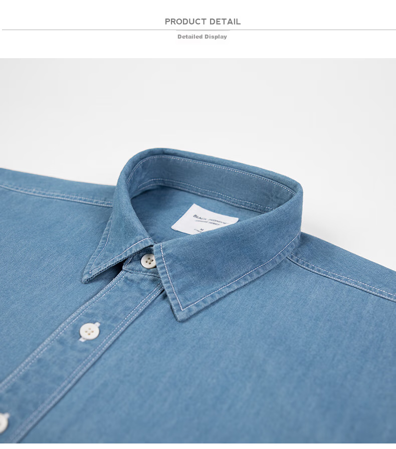 BLACKMONDAY Pure Cotton Vintage Washed Denim Shirt, Men's Business Formal Wear, Single Pocket Casual Long-Sleeve Shirt Jacket 18