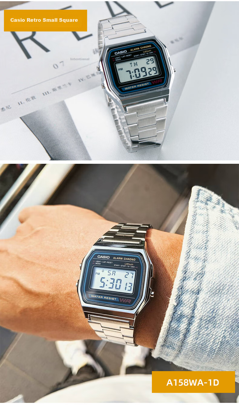 CASIO Men's Watch, Small Gold Watch, Small Square Couple Sports Student Electronic Watch for Men And Women, Gift A159W-N1D 7
