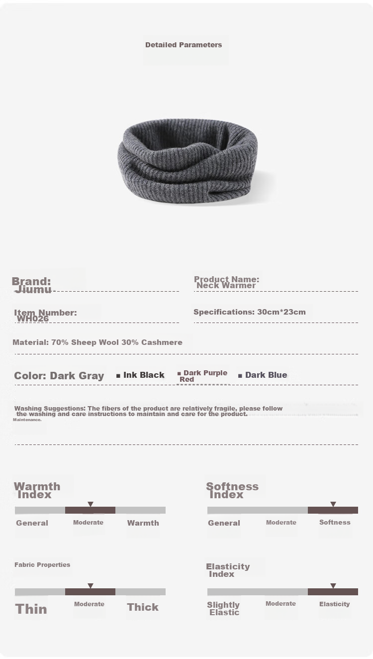 JIUMU Cashmere Warm Neck Gaiter for Men, Autumn And Winter Cold Protection Neck Warmer, Cycling Hoodie Neck Wrap, Wool Scarf for Men in Winter 7