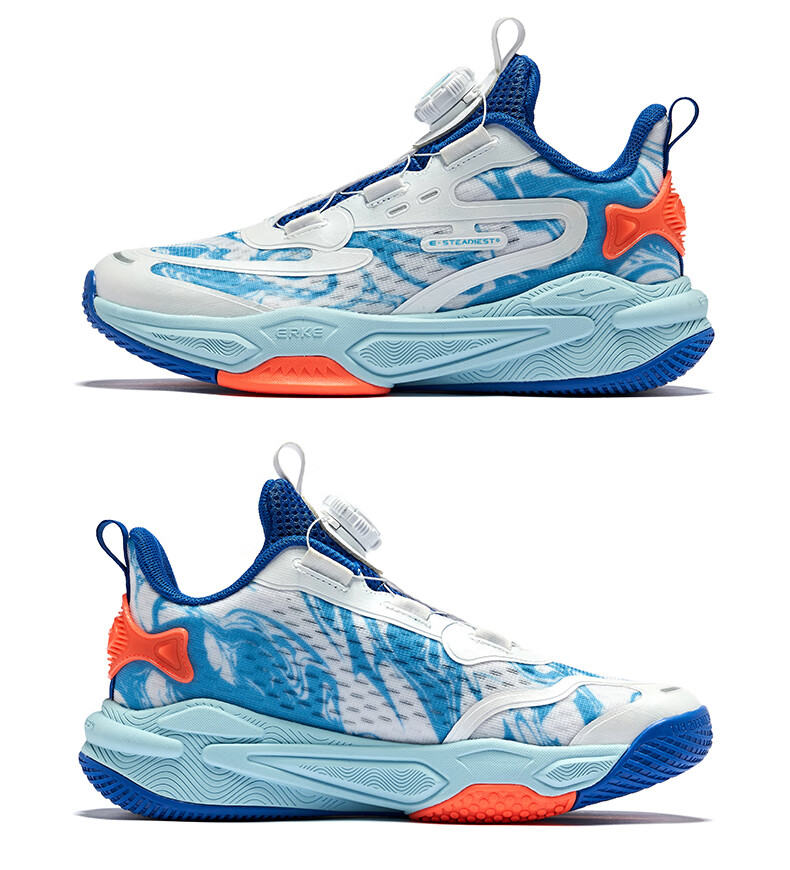 ERKE Children's Shoes, Boys' Training Shoes, Kids' Summer Basketball Shoes with Rotary Buckle, Erke White/ultramarine Blue, Size 36 19