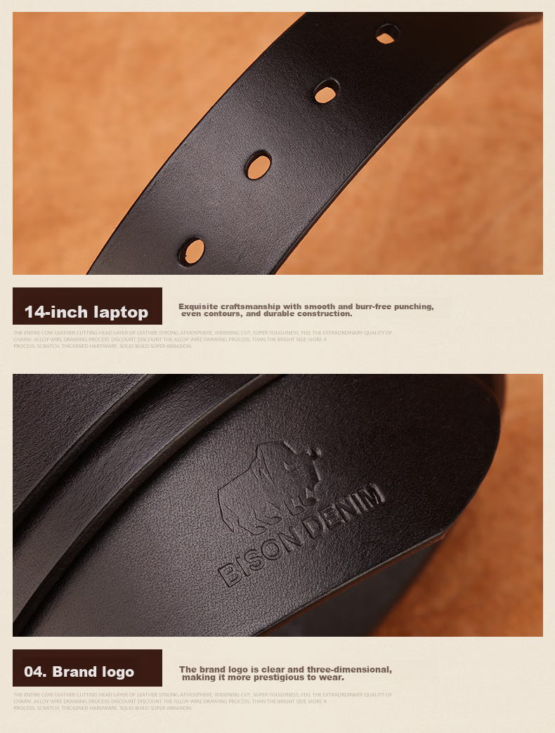 American Bison Men's Genuine Leather Belt Casual Vintage Cowhide Pin Buckle Waistband Birthday Gift for Boyfriend 21