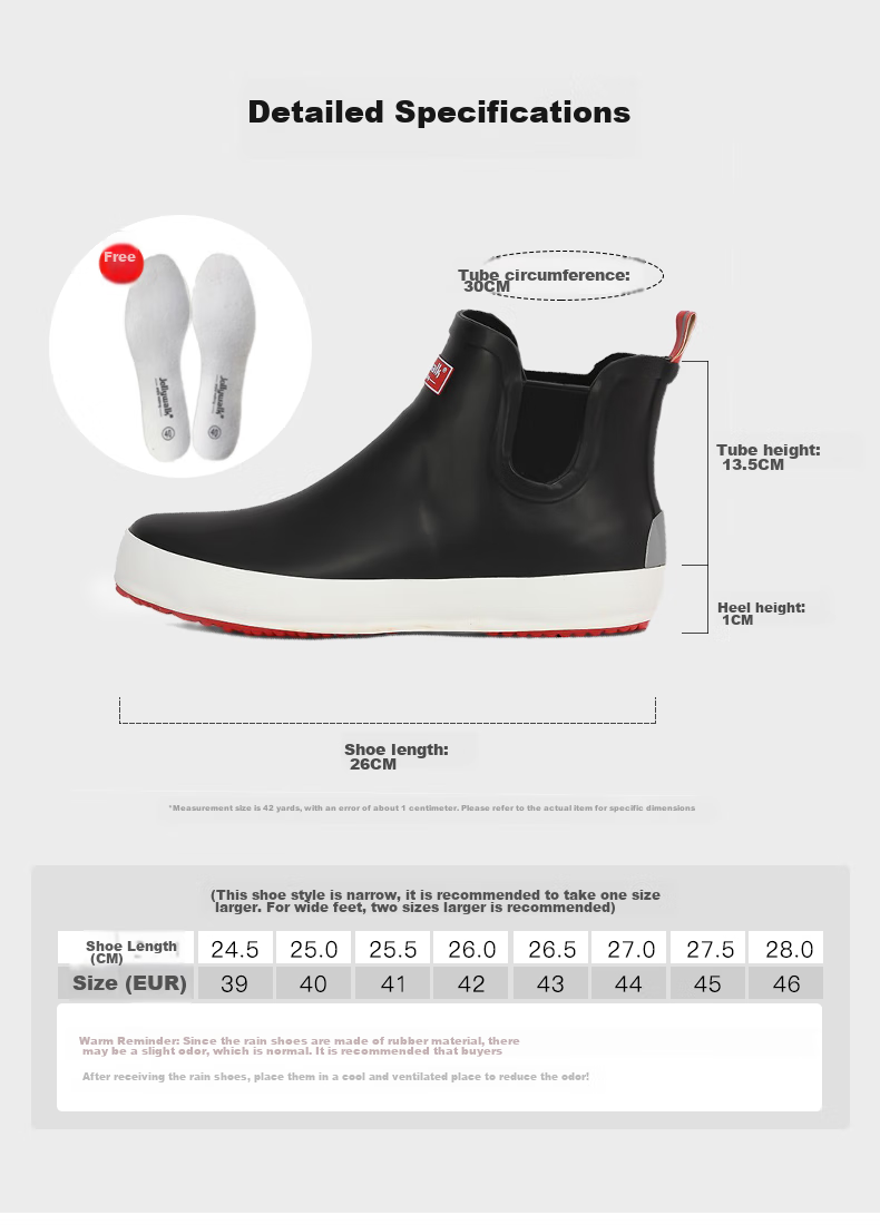 Jolly Walk Men's Water Shoes, Low-Top Waterproof Rain Boots, Car Washing Fishing Rubber Overshoes JW208 Black And Red Size 46 16