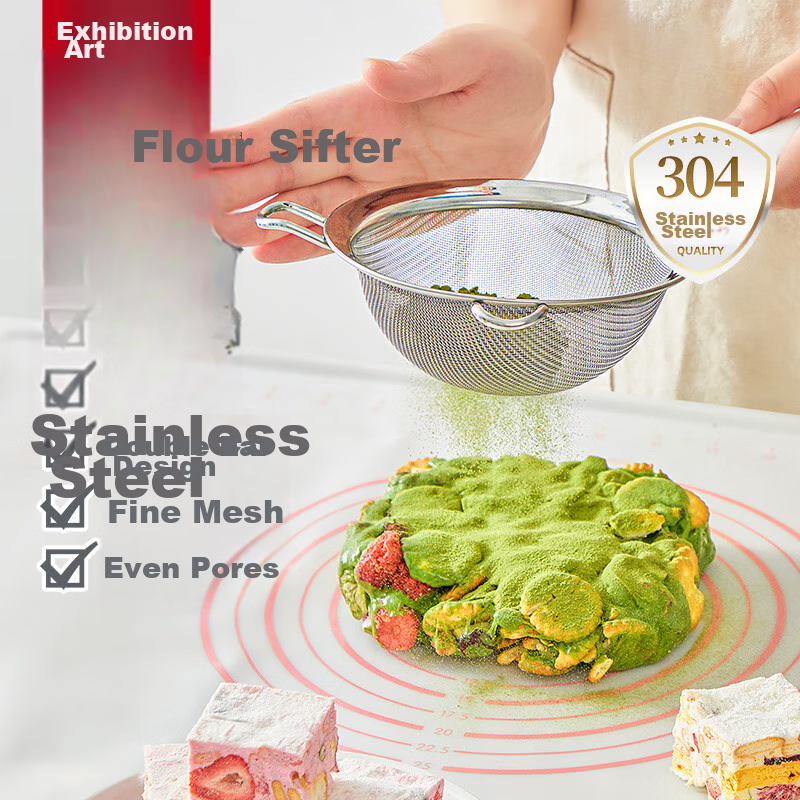 Zhanyi Baking Tools, White Handle Flour Sifter, Stainless Steel Handheld Silicone Sugar Sifter, Thickened Mesh Sieve 14cm