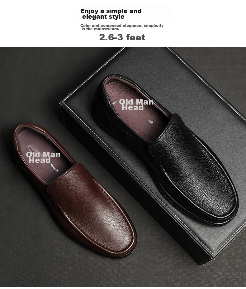 LAORENTOU Men's Leather Shoes, Cowhide Business Casual Shoes, Slip-On Loafers, Durable Single Shoes, Comfortable Men's Footwear, 87201760, Black, Size 43 2