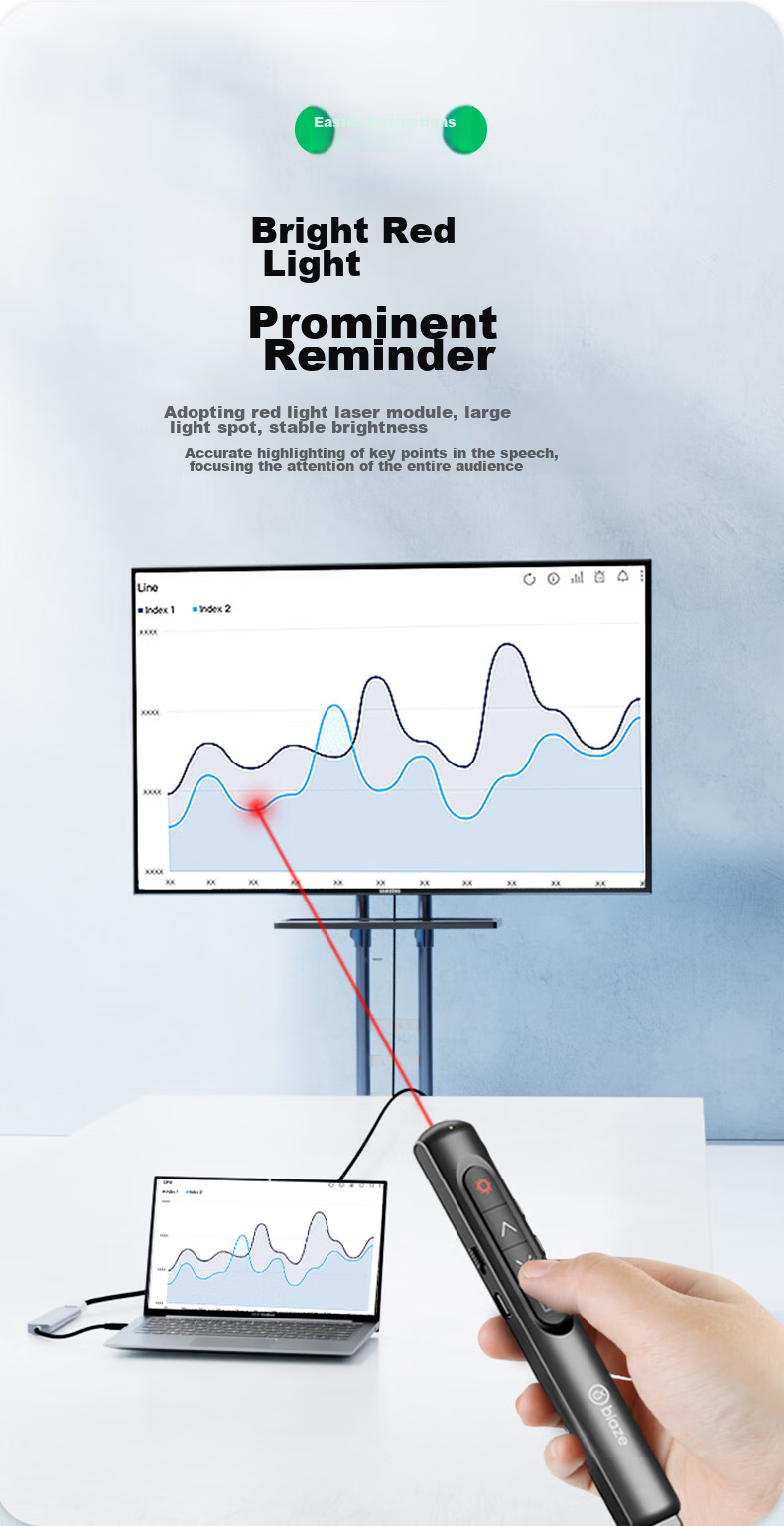 BIAZE Red Light PPT Page-Turning Pen with Touch Control And Writing Function, Laser Pointer for Teachers, Projection Remote Control Pen, Multimedia Presentation Tool, Demonstrator, AA Battery Model Suitable for Seewo Whiteboard 5