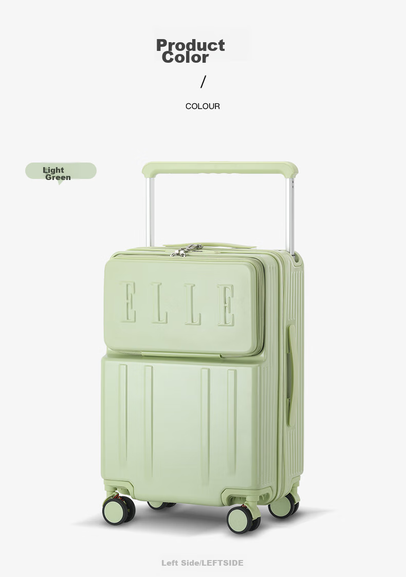 ELLE Front-Opening Luggage with Wide Handle, Large Capacity Travel Suitcase, Fashionable Password Lock, Check-In Case, 24-Inch, Gree 11
