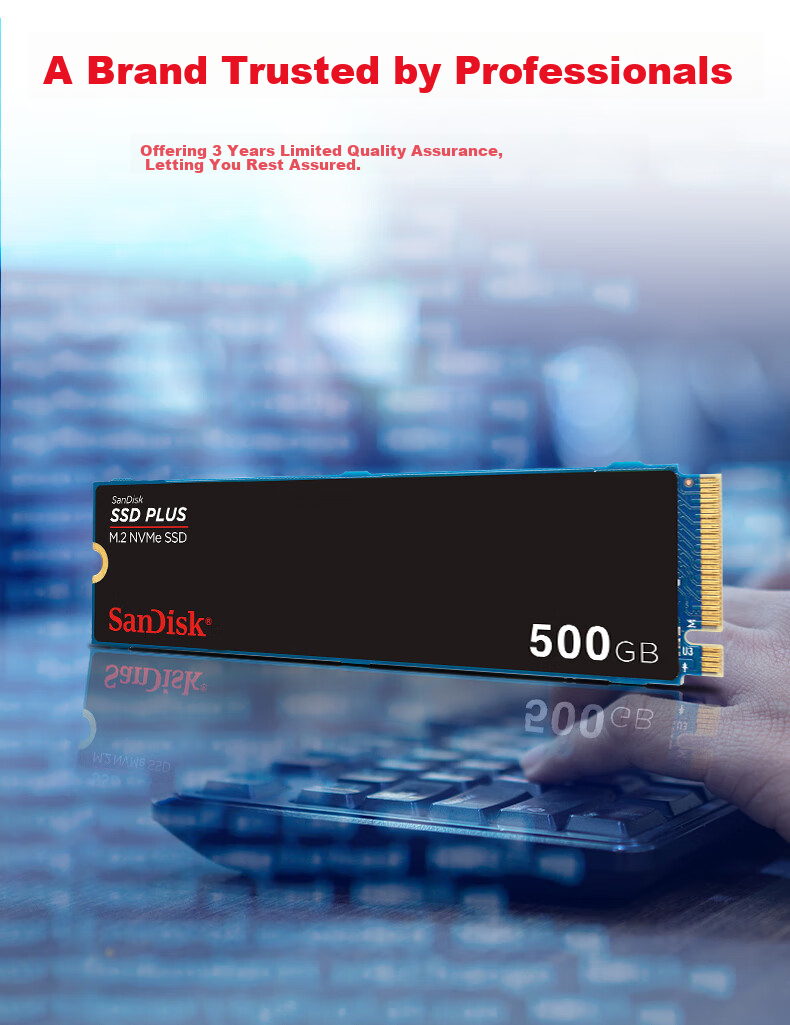 Sandisk 500GB SSD, 2400MB/s Read Speed, PLUS Enhanced Performance Version, M.2 Interface, TLC High-Speed NVMe Protocol, PCIe 3.0, Laptop Expansion, 2280 6