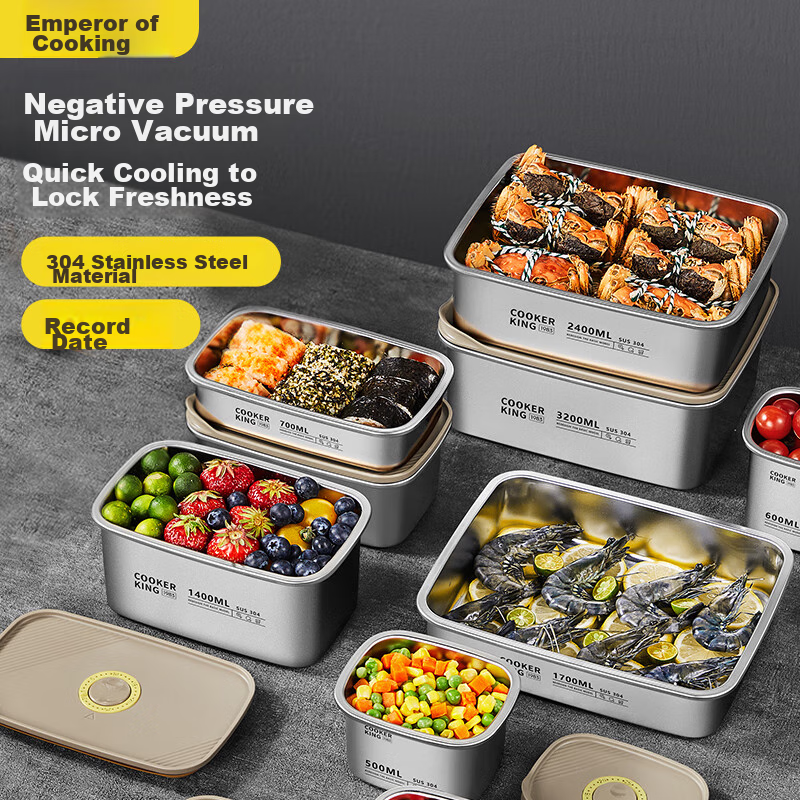 COOKER KING 304 Stainless Steel Food Storage Container, Vacuum-Sealed Fresh-Keeping Airtight Storage Box Lunch Box 1700ml