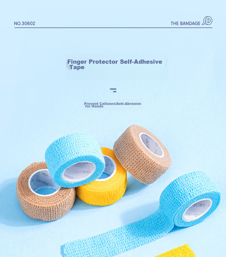 Deli Student Writing Finger Protector Bandage, Odorless Anti-Friction Anti-Callus Self-Adhesive Elastic Bandage, Finger Joint Protector Sleeve 25mm*4m, 3 Rolls Mixed Colors 30602 1
