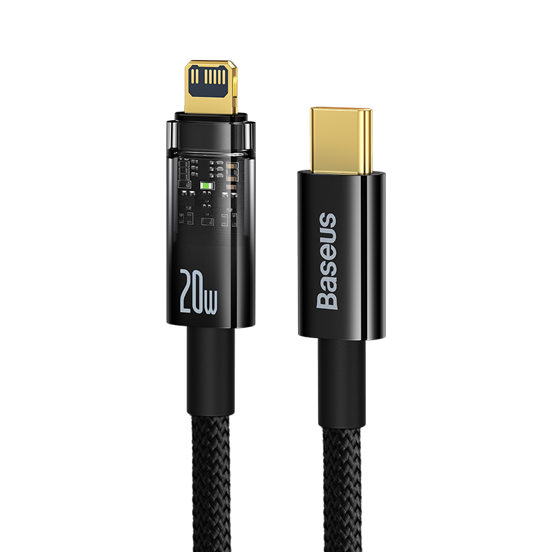 Baseus Apple PD20W Data Cable with Light, Smart Power-Off Fast Charging Cable, Suitable for IPhone 13/12 Pro Max/11/XR/8 Plus Charger, Phone Cable 1 Meter Black