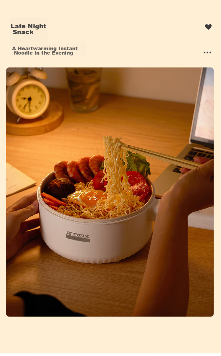PESKOE Titanium Coated Electric Cooking Pot 1.6L Electric Hot Pot Electric Frying Pan Small Electric Pot Multifunctional Hot Pot Noodle Cooker GY-001 10
