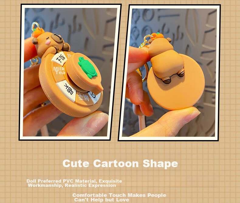 Miletang Capybara Toy Small Turntable Car Keychain, Water Deer Rubber Key Ring, Stress Relief Toy 4
