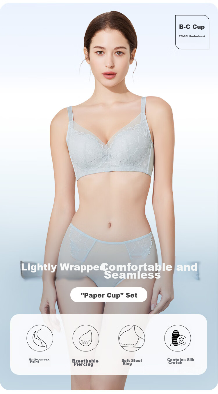 Ordifen 26 New Women's Underwear, Lightweight, Slimming, Perforated Cups, Breathable, Soft Wireless, Seamless, Low-Collar Bra Set XB4206 1