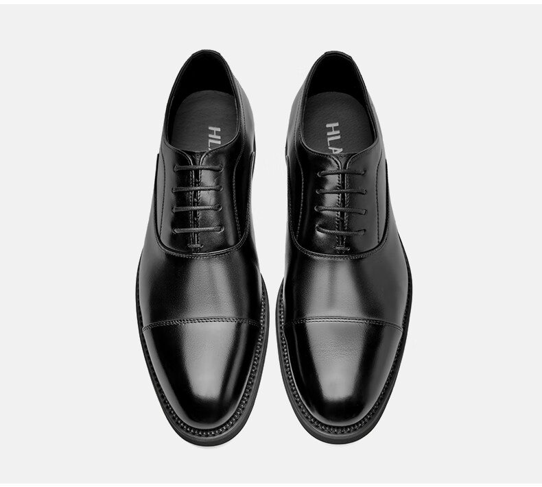 HLA Men's Leather Shoes, Business Oxford Formal Comfortable Versatile Leather Shoes HAAPXM1EBA064, Black Height-Increasing Style, Size 41 26