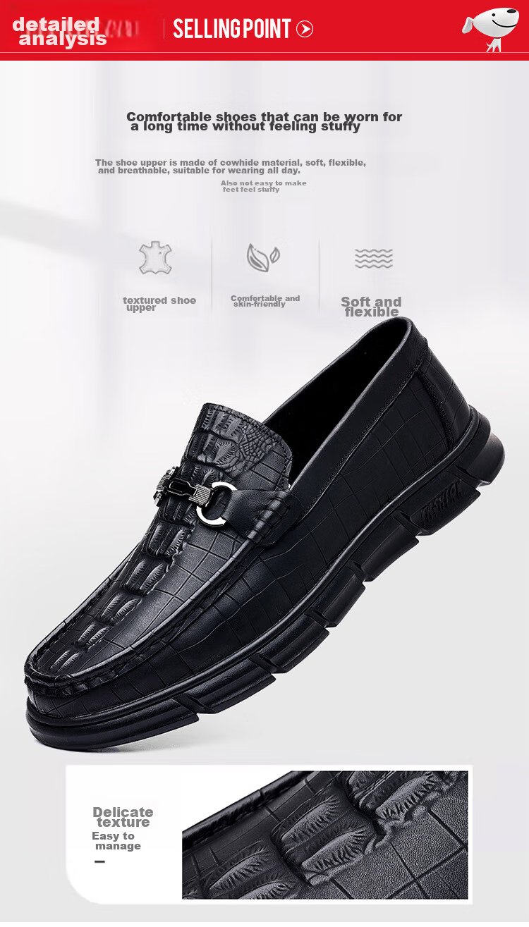 EGCHI Business Casual Leather Shoes, Men's Slip-On, Top-Grain Cowhide, Work Driving Shoes, J3328, Black, Size 38 8