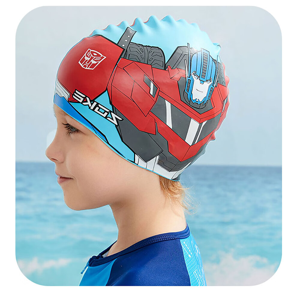 ZOKE Children's Swimming Cap, Silicone Waterproof Hair Protection And Ear Protection, Anime Cartoon Transformers Style, Boys' Swimming Equipment, 621603219 11