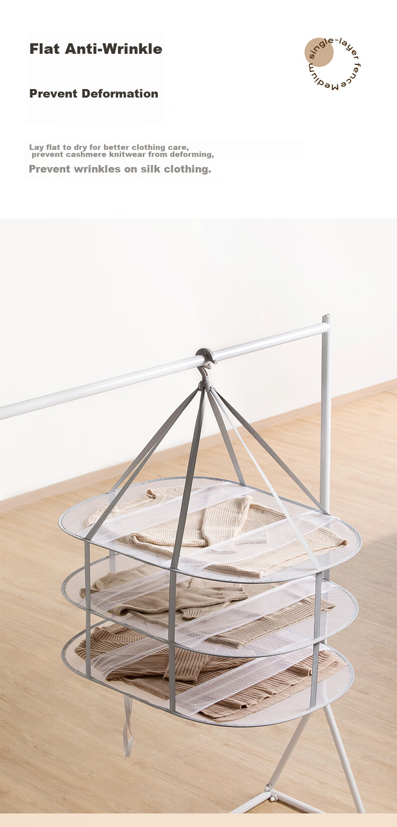 CHAHUA Clothes Drying Rack, Flat Clothes Hanger, Anti-Deformation Drying Net, for Hanging Underwear And Socks, Drying Aid for Sweaters, Large Single-Layer Desig 3