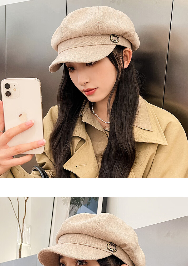 XUEXIMAN Women's Beret Korean Style British Vintage Versatile Face-Slimming Octagonal Painter Duckbill Cap 11