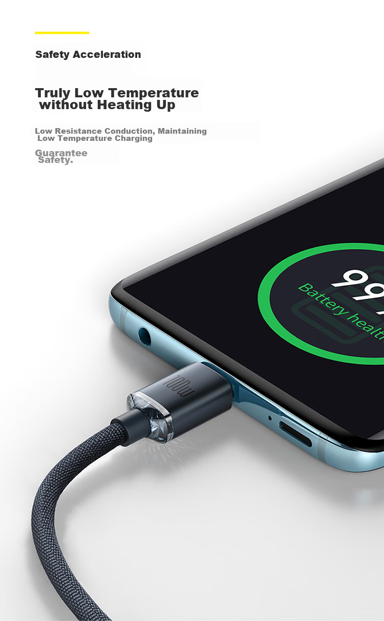 BASEUS Apple 18 Charging Cable, Dual Type-C Data Cable, PD100W, Suitable for IPhone 17/16/15, Xiaomi, Huawei, Honor Phones, Mac Computers, IPad, 2 Meters, Blue 8