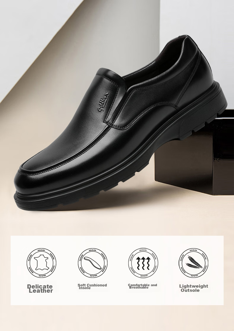 Goldlion Men's Shoes, Urban Fashion Simple Business Casual Shoes, Comfortable Slip-On Loafers, 59623040101A, Black, Size 41 2