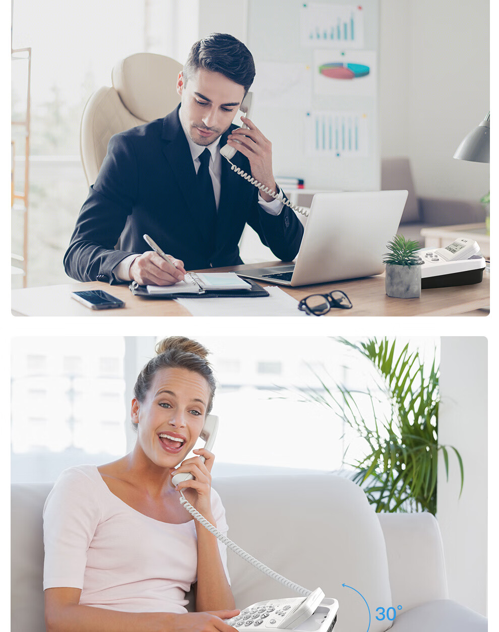 Yijiatong Landline Telephone, Fixed-Line Phone for Office And Home Use, Caller ID, Battery-Free, Flip Screen, T17B, Pearl White 6