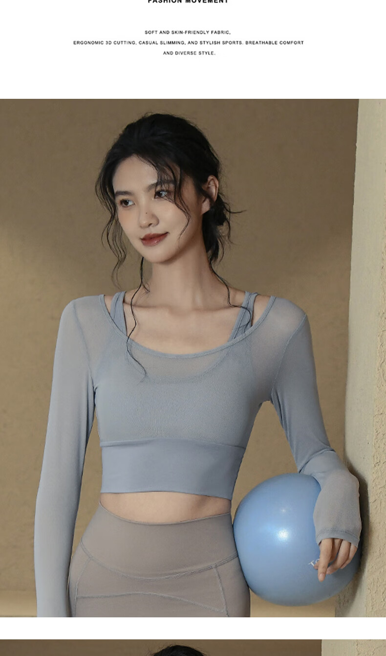 XUEXIMAN Faux Two-Piece Yoga Top for Women, Spring And Autumn Long-Sleeve with Chest Pads, Gym Workout Shirt, Pilates Training Wear 13