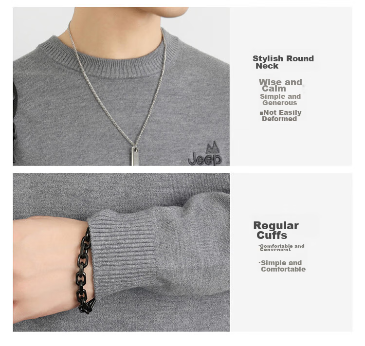 JEEP Men's Autumn Winter Sweater Round Neck Knitwear Comfortable Warm Versatile Top Dark Gray 2XL 10