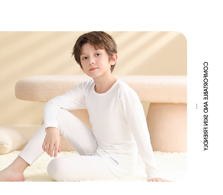 Langsha Children's Pajamas for Boys And Girls, All-Season Lycra Elastic Sleepwear for Older Kids, Baby Solid Color Youth Home Wear Underwear Set 14