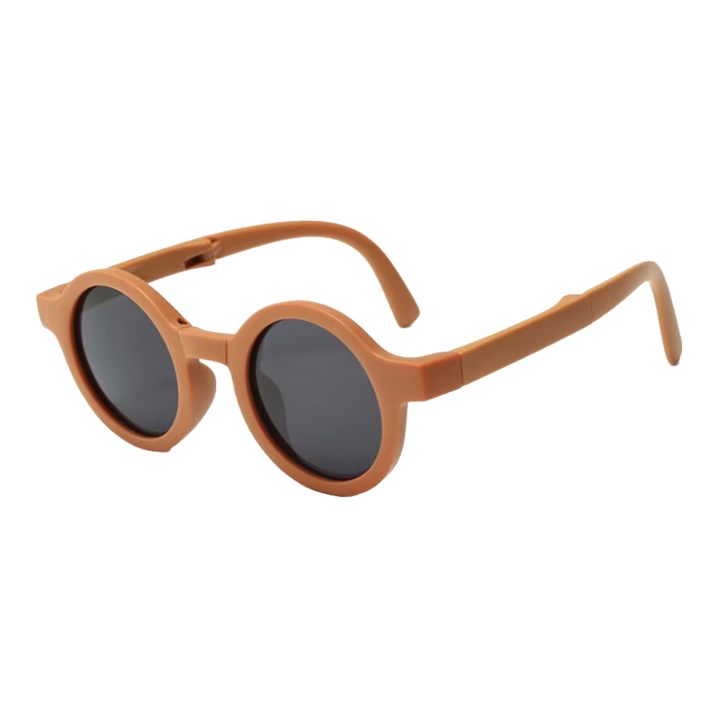 LOVECRAFT Children's Foldable Round Frame - Orange Frame Gray Lenses (1-5 Years Old) Sunglasses, Portable Sunglasses for Babies, UV Protection Glasses