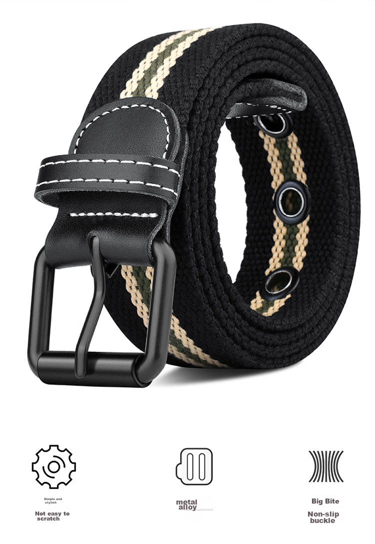 HALFEEL Canvas Belt for Men, Pin Buckle Leather Belt, Trendy Student Youth Belt, Casual Business Fabric Belt, Outdoor Military Training Gift 3