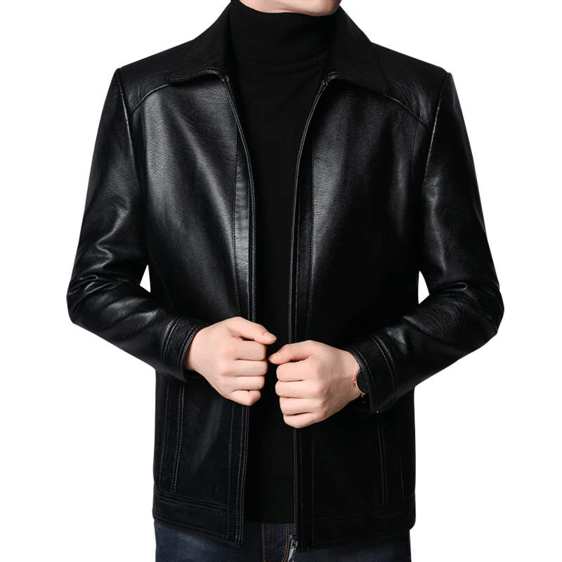 Hengyuanxiang Men's Leather Jacket, 2024 Autumn And Winter Men's Outerwear, Fleece-Lined Thick Casual Lapel Jacket for Middle-Aged And Elderly Me