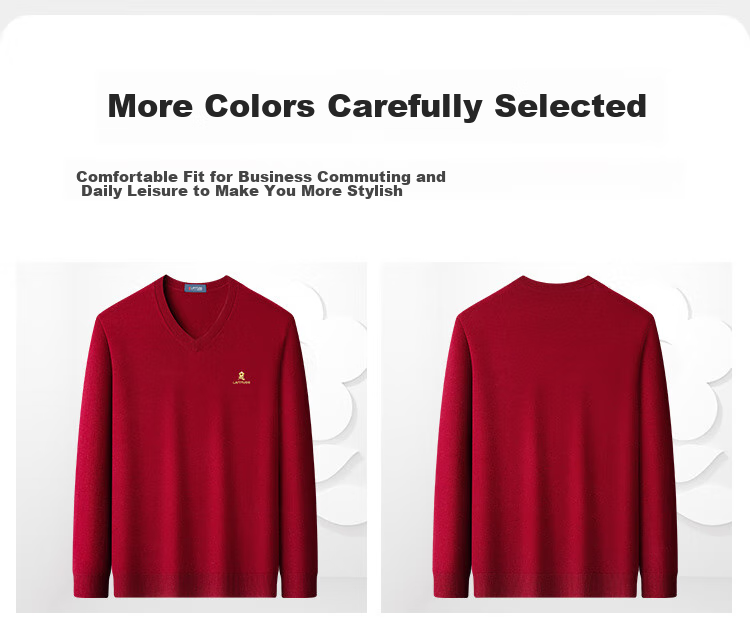 MONTAGUT Mulberry Silk Autumn And Winter Men's Cotton Wool Sweater, V-Neck Pullover Warm Knitted Sweater, Navy Blue, 2XL 20