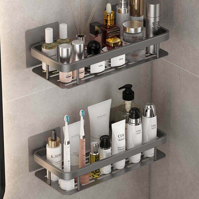Xinpei Space Aluminum Square Bathroom Storage Rack, No Drilling Required, Toilet Washstand Organizer, Wall-Mounted Kitchen Storage Shelf