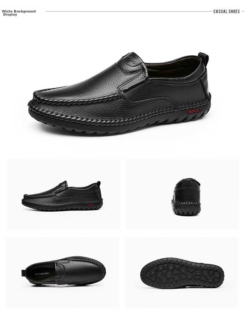 MEXICAN Business Casual Shoes Men's Top-Grain Leather Shoes Formal Slip-On Derby Shoes for Men 8283 Black Size 40 15