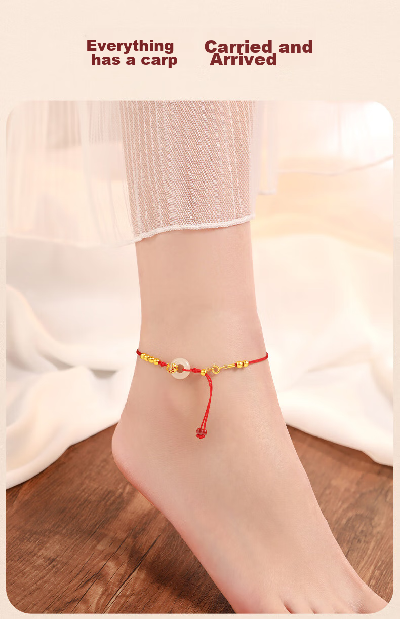 Zhenshangyin Chinese Gold Koi Fish Safety Knot Red String Silver Foot Chain Women's Jewelry Niche Birthday Gift for Girlfriend Or Wife S925 10