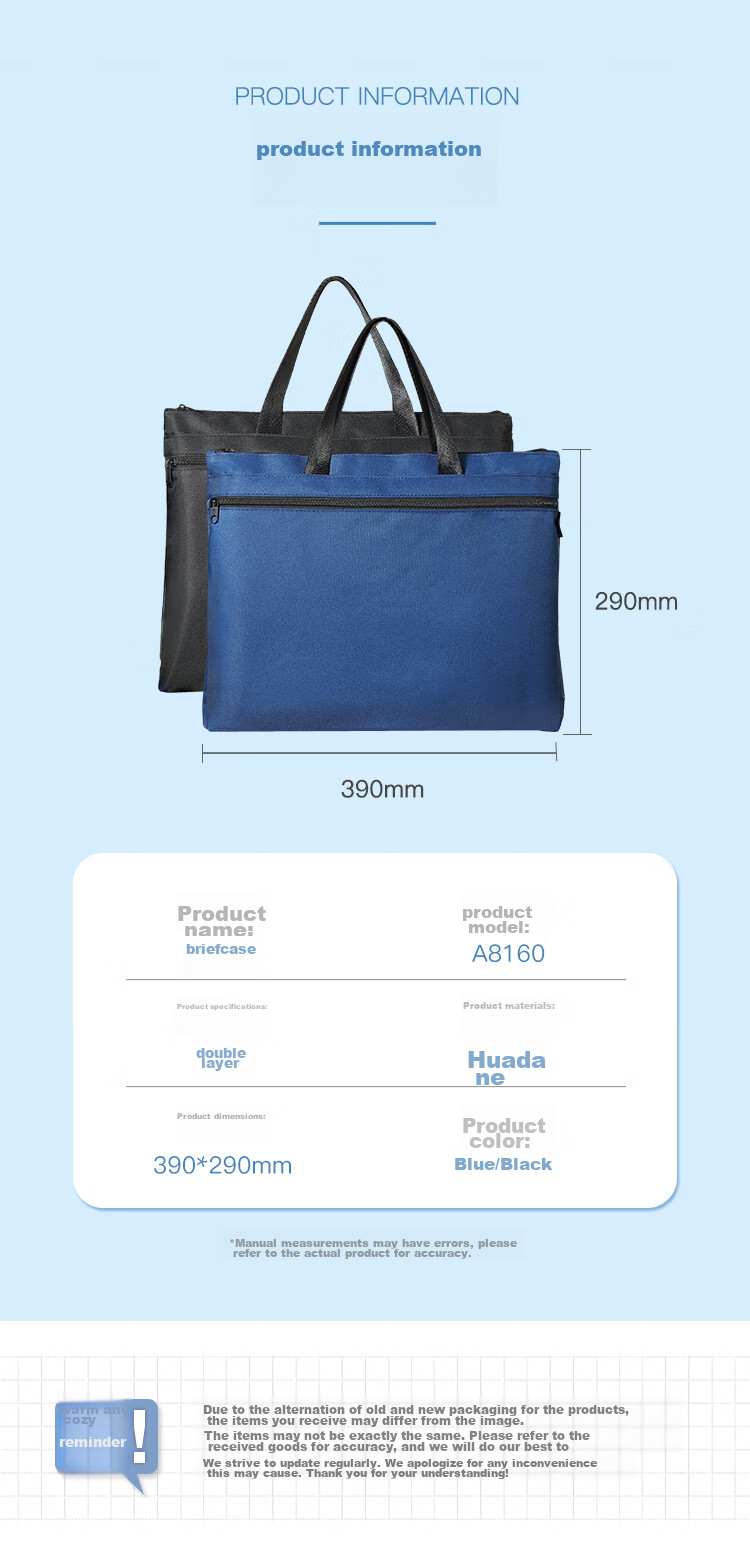 COMIX Double-Layer Handheld Briefcase Document Bag, Large Capacity Laptop Meeting Briefcase, Black, Widened Bottom A8160 9