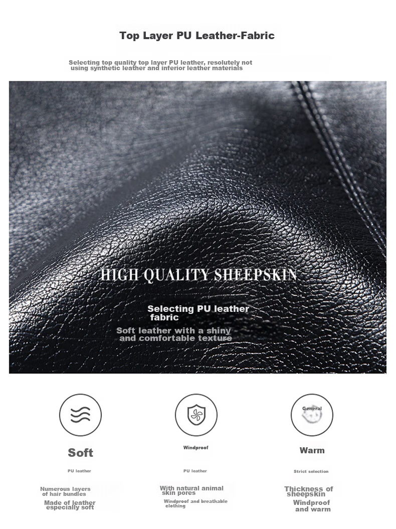 Hengyuanxiang Men's Leather Jacket for Autumn And Winter, Middle-Aged Men's Fleece-Lined Thick Stand-Collar Coat, Warm Leather Jacket for Middle-Aged And Elderly Men's Outerwear 6