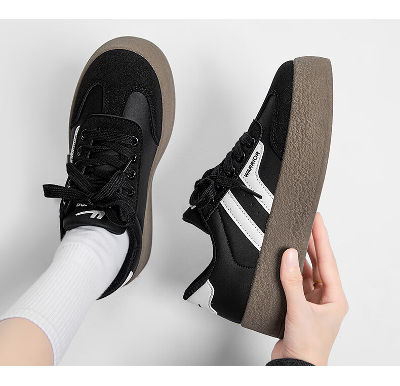 Warrior Official Women's Shoes 2026 Summer Retro German Training Shoes Women's White Sneakers Women's Height Increasing Shoes Beige Black Size 35 10