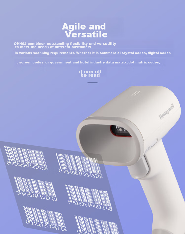 Honeywell Wireless Barcode Scanner, Barcode Scanner, Barcode, QR Code Scanner, Mobile Screen Code Scanner, Logistics Supermarket Pharmacy Barcode Scanner, OH462 White 6