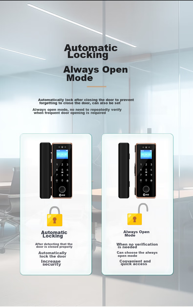 Kemi (Comet) Facial Recognition Glass Door Fingerprint Lock Access Control Smart Electronic Password Lock for Office Glass Doors, Mini Program Attendance, Metal Material COM-202 9