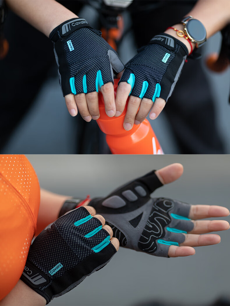 CAVALRY Bicycle Fingerless Gloves, Summer Unisex, for Road Bikes And Mountain Bikes, Shock-Absorbing, Breathable Cycling Gear, Black And Blue, Size L 10