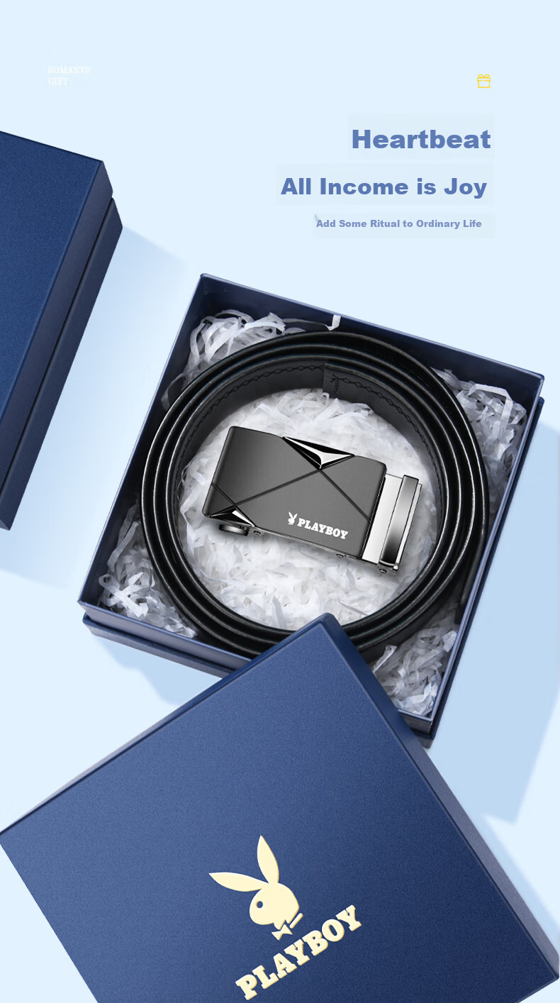 PLAYBOY Gift Box Belt, Men's Top-Grain Leather Automatic Buckle Genuine Leather Waistband Practical Trouser Belt, Birthday Gift for Boyfriend Or Father 6