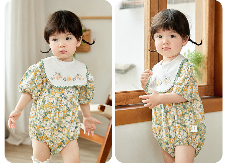 Wismorni Baby Girl Short-Sleeve Bodysuit, Summer Thin Style, Infant Summer Outfit, Triangle Romper, Princess Onesie 15