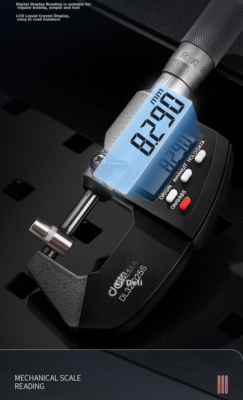 Deli Digital Dial Caliper, Dual-Use Micrometer with External Diameter Gauge, 0.001mm High-Precision Thickness Gauge, Vernier Caliper 6