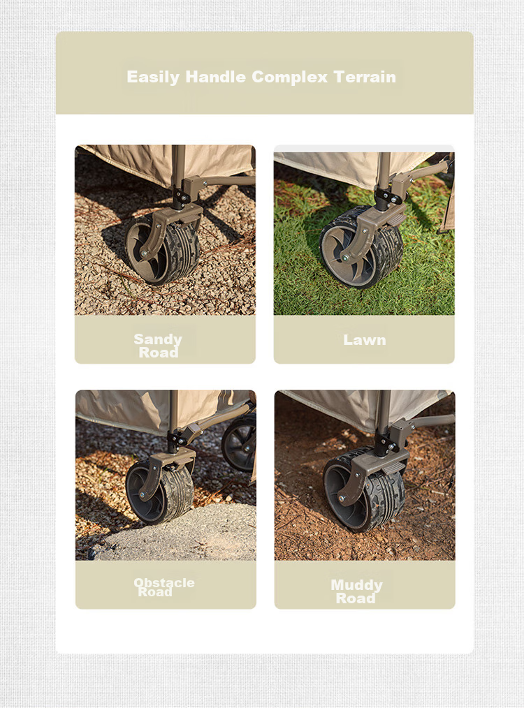 Naturehike Outdoor Camping Cart, Collapsible Trolley for Campsite, Picnic, Street Vending, Grocery Shopping And Travel, Khaki Color, 340L Capacity 5