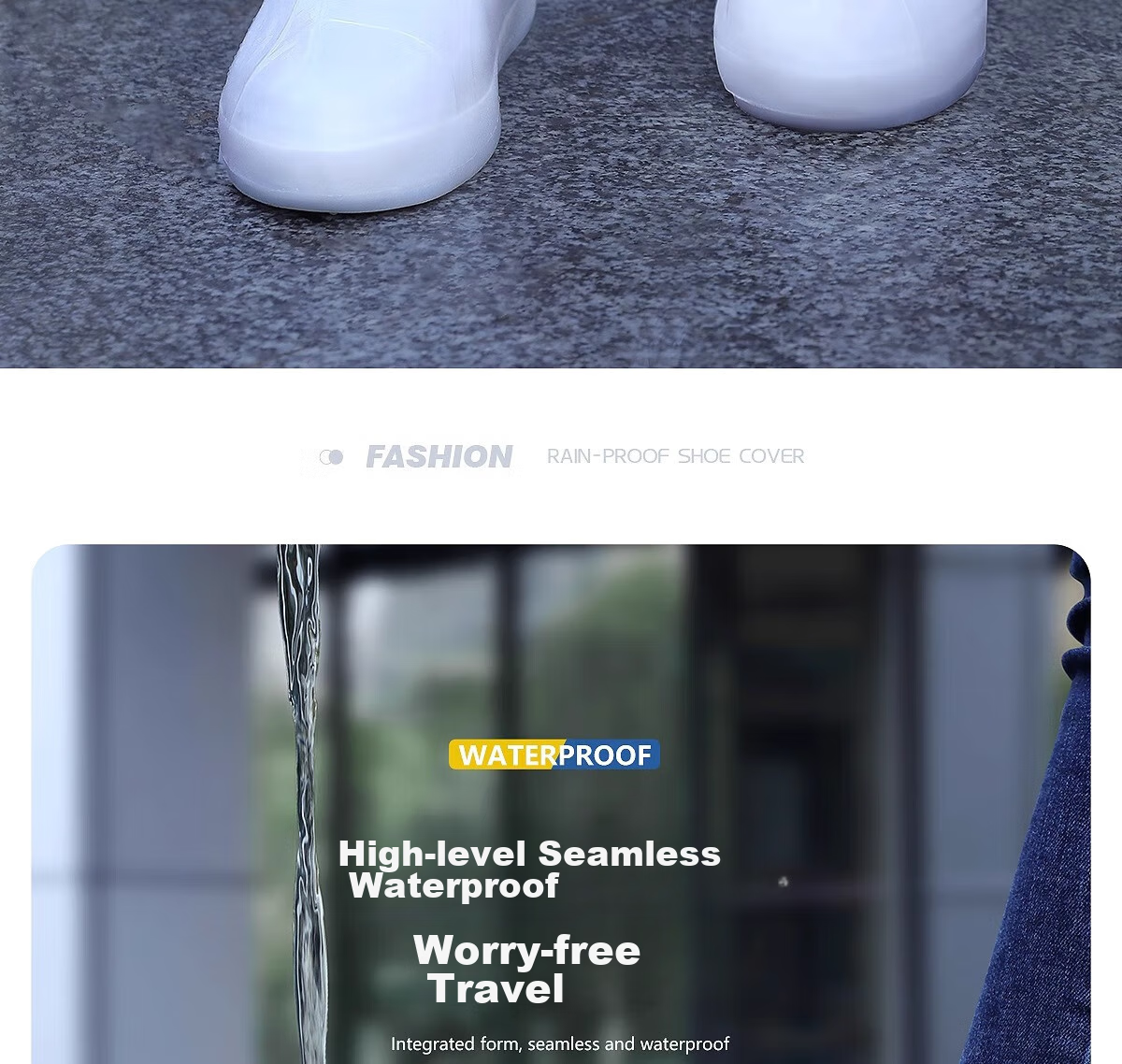 BWNK Waterproof Rain Boots, Non-Slip, Wear-Resistant, Adult High-Top Silicone Thickened Water Shoes, White, Size L 4