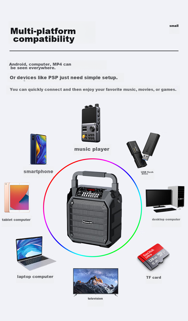 Newmine K220 Wireless Bluetooth Speaker, Square Dance Sound System, Outdoor High-Volume Portable Subwoofer, Home Karaoke Music Player, Street Vending Payment Loudspeaker, Single Microphone Versio 14